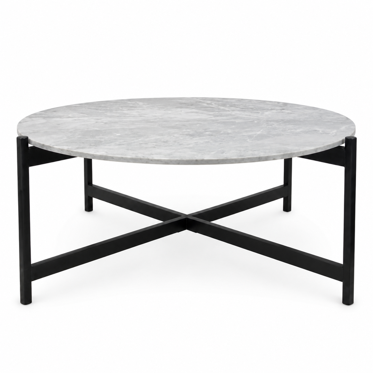 Mesa simil marmol base negra 0.80 diametro